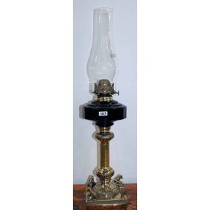 An Australian brass and Pottery banquet lamp, with four…