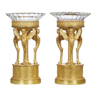 A fine and rare pair of Regency period neoclassical gilt bronze…