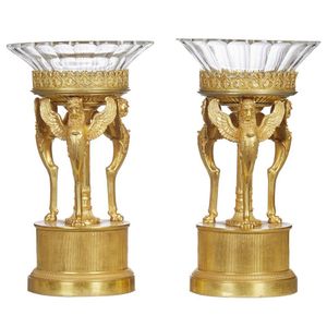 A fine and rare pair of Regency period neoclassical gilt bronze…