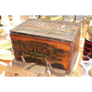 Vintage biscuit box, 'Ivans' to top, approx 34 cm high, 54 cm…