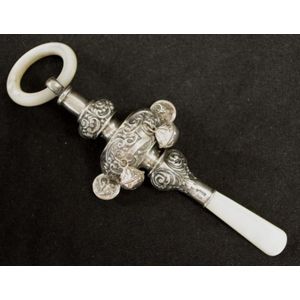 Sterling silver & mother of pearl baby rattle hallmarked…