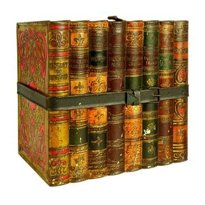 A c.1901 Huntley & Palmer row of bound books biscuit tin,…