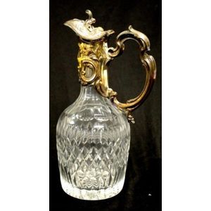 Crystal Glass Diamond Cut & Silverplated Top Lid, Handle Claret Jug deals Ewer