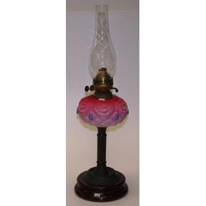 Antique glass & brass banquet lamp ornamental pink glass…