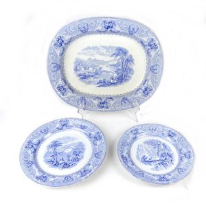 Three Victorian Francis Morley & Co. blue and white plates,…