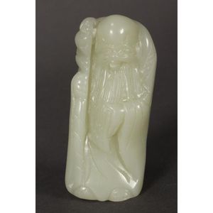 Chinese jade figure of Shou Lao, depicted standing with staff,&hellip;