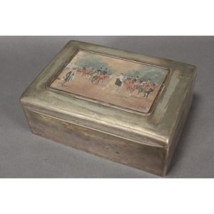 Cigar box and cover, of deep rectangular form, set with…