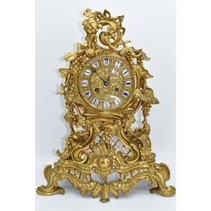 French Rococo Gilded Mantle Clock with Porcelain Numerals - Clocks ...