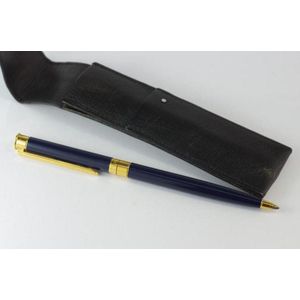 Montblanc Noblesse navy blue ballpoint pen with leather pouch.