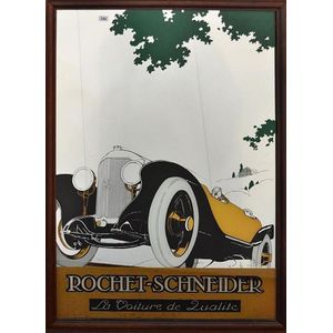 A rectangular car motif advertising mirror, Rochet Schnieder