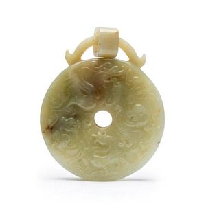 Phoenix and Dragon Celadon Jade Bi-Disc - Jade - Oriental