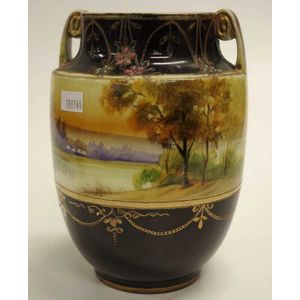 Noritake twin handle vase with scenic and gilt decoration,…