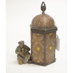 Antique cold painted Turkish brass cigarette box a lidded…