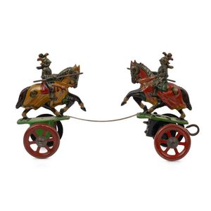 'Duelling Knights' rare wind-up lithographed tinplate toy…