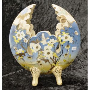 Antique Japanese decorative ceramic vase on four feet with bird…