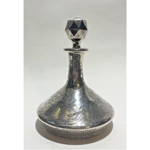 A sterling silver & glass decanter with etched floral detail &…