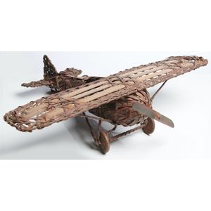 A woven split cane and bamboo model aircraft, modelled as a…