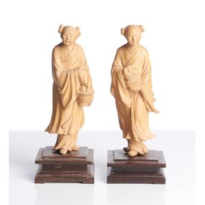 Chinese Boxwood Handmade Carved Three Saints Open Box      E860 