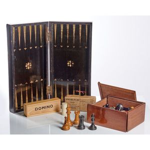 A Chinese export lacquered combination chess board/domino board…