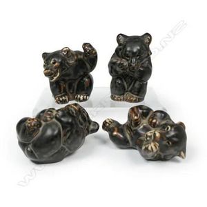 Four Royal Copenhagen mid-century bear figurines, matt finish,&hellip;