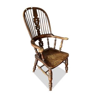 Large 19th century elm Windsor chair, with curved back, above&hellip;