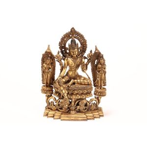 Sino-Tibetan gilt bronze figure group, depicting central seated&hellip;