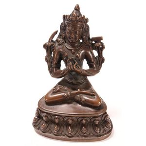 Petit Sino-Tibetan bronze Tara, depicted seated with legs&hellip;