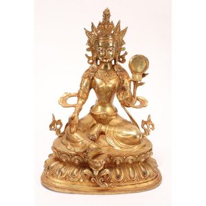 Sino-Tibetan gilt bronze Tara, depicted seated with both hands&hellip;