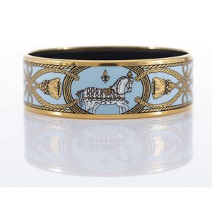 Hermes Enamel Equestrian Horse Bangle Gold Taupe