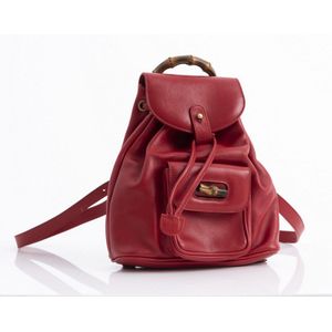 A bamboo backpack by Gucci, styled in red leather with gold&hellip;
