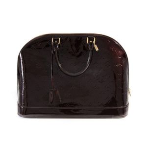 LOUIS VUITTON Alma GM Monogram Vernis Leather Satchel Bag Black