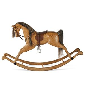 A contemporary rocking horse by Angus Parker, of laminated…