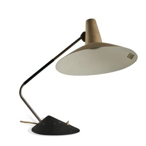 Italian Mid-Century Brass Desk Lamp with Green Shade, 1950s for