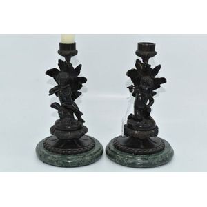 Bronze candlesticks, pair of bronze cherub figural candlestick…