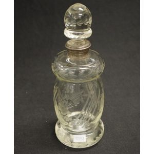 Antique etched glass decanter with 800 silver collar, 23 cm high