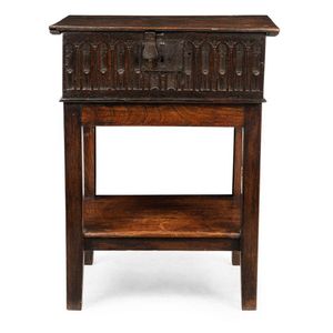 An antique English oak bible table, 18th century, with…