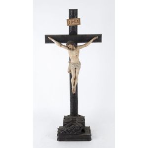 Christ crucifixion figure, polychrome carved wood, 20th century,…