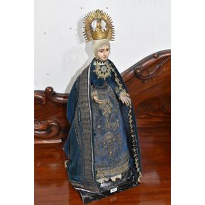 19th century Peruvian religious statue with velvet robe and…
