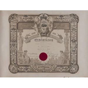 Award Certificate by Rampart-Walter '1880-1881 Melbourne…
