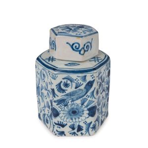 A Dutch Delft ware tea caddy with armorial crest, 18th century,…