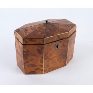 An English Georgian tortoiseshell tea caddy with twin…