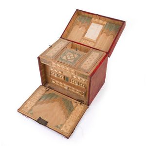 Napoleonic French prisoner of war straw work box with carved…