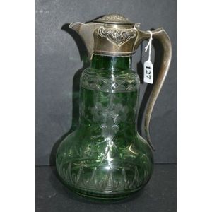 Victorian sterling silver and etched Bristol green decanter…
