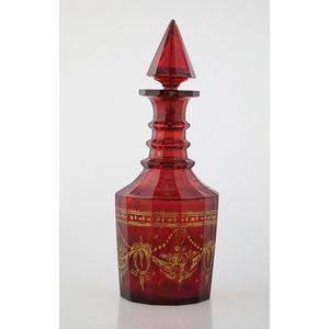Early 19th century ruby tinted decanter all faceted body with…