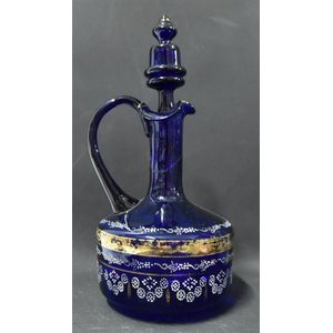 A Victorian cobalt blue decanter with white & gilt floral…