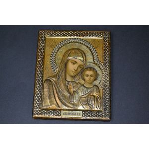 19th century hand painted Russian enamel icon of Mother of God…