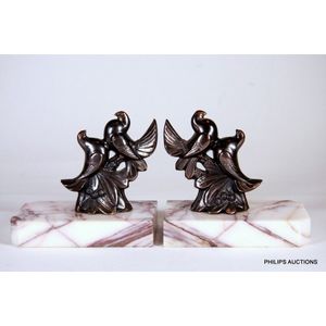A pair of Art Deco spelter Dove bookends, circa 1920s, pairs of…