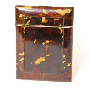 A 19th century tortoiseshell visiting card case, the hinged lid…