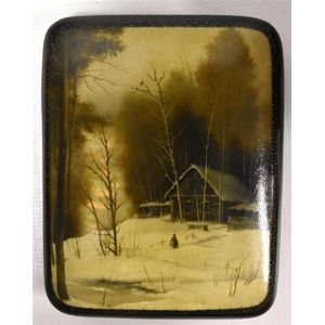 A black lacquer card case with a painted & mother of pearl Snow…