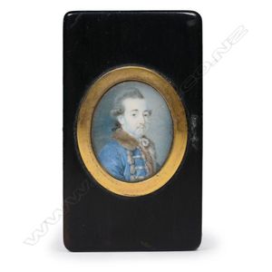 A French bois durci snuff box with portrait miniature of a…